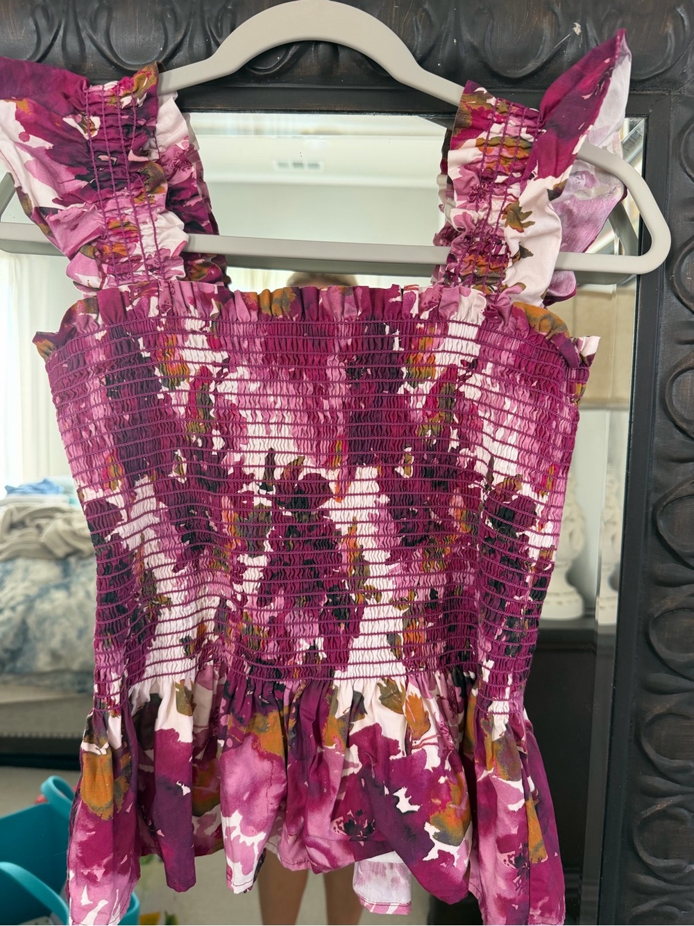 Women’s Floral Smocked Ruffle Tank Top - Few Moda | M